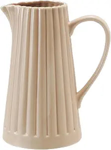 Creative Co-Op 40-Ounce Stoneware Ribbed Pitcher with Reactive Glaze, Cream