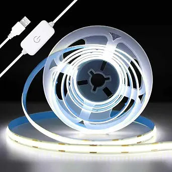 COB LED Strip Light, TV LED Backlight, 6.56ft USB Flexible, Cuttable, Dimmable with Tape Strip Lights Great for Cabinets, Closet, Bedroom, Kitchen, Shelves etc Cold White