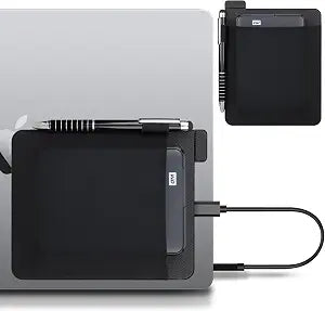 Lacdo Portable External Hard Drive Sleeve for Laptop, Stick on Pouch Holder with Reusable Adhesive, Fit 2.5" Seagate, WD, Toshiba, LaCie External HDD, SSD, Wireless Mouse, Cables, with Pen Loop, Black