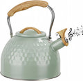 Phyllia Tea Kettle -3.L Whistling Tea Kettle for Stove Top Stainless Steel Tea Pot Stovetop Food Grade Water Kettle with folding Handle for Coffee Tea Milk Hot Water Kettle Pot -Patterned Green