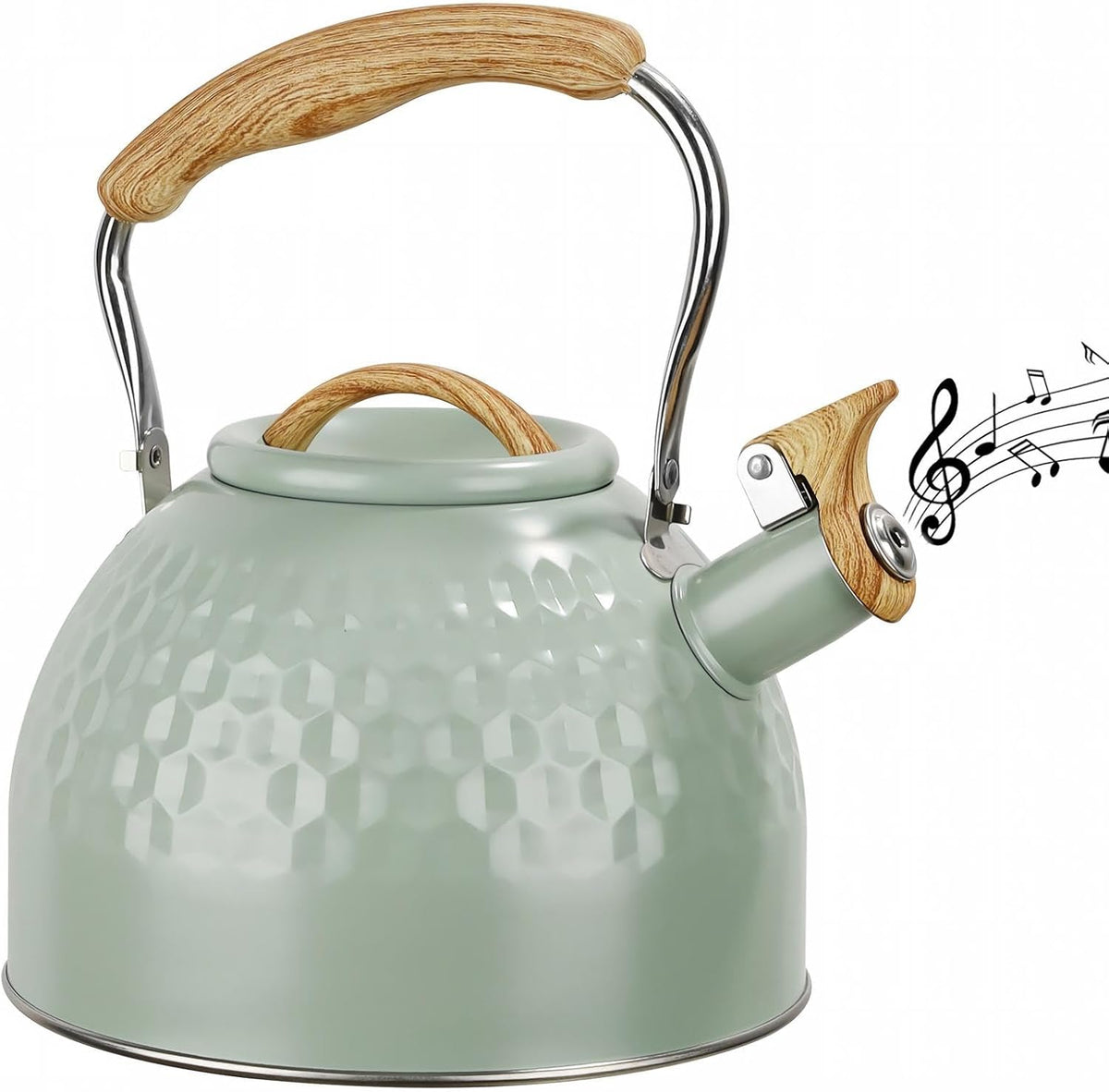 Phyllia Tea Kettle -3.L Whistling Tea Kettle for Stove Top Stainless Steel Tea Pot Stovetop Food Grade Water Kettle with folding Handle for Coffee Tea Milk Hot Water Kettle Pot -Patterned Green