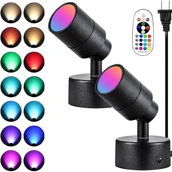 10W RGBW Color Changing Up Lights Indoor with Remote Control,16 Colors+ 3000K Warm White Floor Spotlights Indoor Uplighting for Plant Home with US Plug(2 Pack)