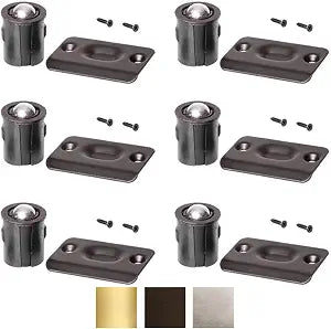 Drive-in Ball Catch for Top of Door (6 Pack) - Oil Rubbed Bronze Door Ball Catch with Strike Plate, Heavy Duty Closet Door Latch Hardware, ORB Finish
