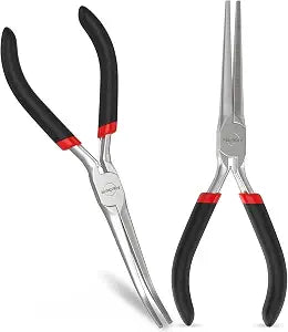 Needle Nose Pliers 2 PCs 6" - Heavy Duty Carbon Steel, Insulated, Non-Serrated, Long Nose Pliers with PVC Coating & Rust Proof Finish