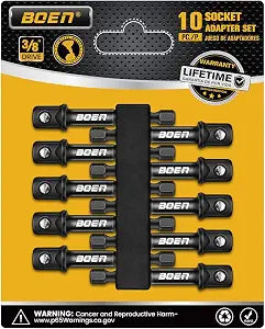BOEN 10-Piece 3/8" Drive Impact Grade Socket Adapter Set, 1/4-Inch SAE Hex Shank Drill Bit Adapter for Power Drill to High Torque Impact Wrench