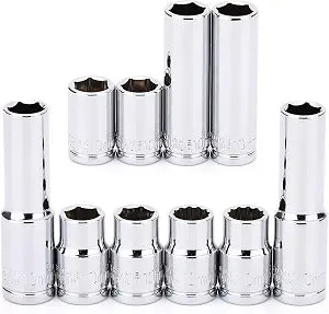 MIXPOWER 10PCS 1/4"& 3/8" Drive 10mm Deep&Shallow Socket, CR-V, Metric, Mirror Finish, 6 Point&12 Point