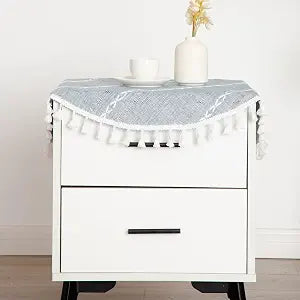 Rustic Bedside Round Small Blue Farmhouse Linen Tablecloth 24 Inch