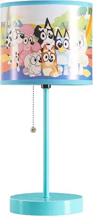 Bluey Table Lamp for Kids,Stick Lamp with Printed Shade & Pull Chain,Bedroom or Nursery Nightstand Lighting,Official Bluey Merchandise