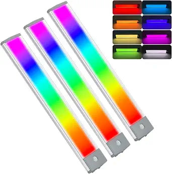 LEPOTEC Motion Sensor Cabinet Lighting,RGB LED Closet Lights Wireless USB Charging Cupboard Night Lights Bar for Under Counter,Kitchen,Bedroom, Home Decoration, Wedding, Christmas,3 Packs