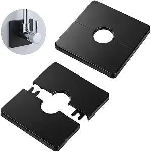 2PCS Black Square Shower Arm Flange, Self-Adhesive Escutcheon Plate for Wall, 3.39in Large Plumbing Cover Plate, Waterproof Pipe Hole Cover for Bathroom Kitchen (Fits 1/2" Pipe)