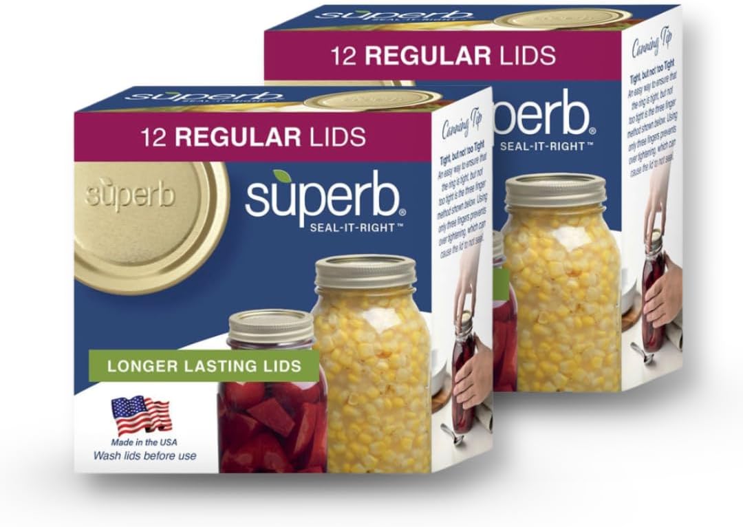 Superb Regular Mouth Mason Jar Canning Lids (2 Boxes -12 Lids Each)