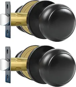 RAZCC Passage Door Knobs, 2 Pack Matte Black Door Knobs, for Hallway & Closet Non-Locking Interior Round Door Handles Keyless Reversible for Left Right Handed Doors
