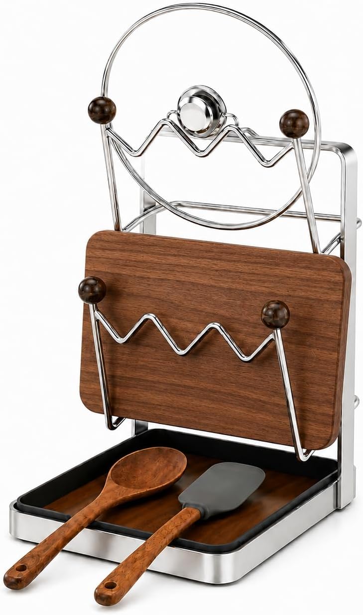 Stainless Steel Pot Lid Organizer Cutting Board Holder for Kitchen Counter