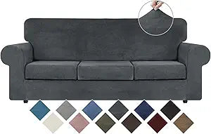 WEERRW 4 Pieces Couch Cover for Sofa Velvet Sofa Covers Washable, Dark Grey
