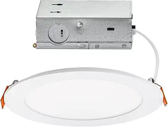 Builder Essential 4.25in Cutout 650 Lumens Round LED Recessed Light and Housing for Remodel or New Construction 5-CCT 2700-3000-3500-4000-5000K in White IC-Rated