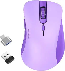RAPIQUE 2.4G Wireless Mouse,USB Receiver & Type-C Adapter,Purple