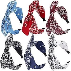 TOBATOBA Bandana Headbands for Women Paisley Knotted Bow Headband 6Pcs
