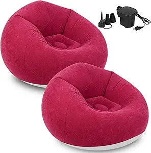 Inflatable Bean Bag Chairs for Adults with Electric Air Pump, Floding Portable Blow Up Couch, Inflatable Lazy Sofa for Outdoor, Movie Nights, Camping and Room (2pcs-Red)