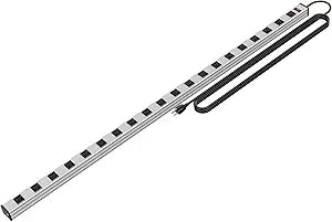 20 Outlet Heavy Duty Metal Socket Power Strip,15-Foot Long Extension Cord with Circuit Breaker. Mounting Brackets Included,Workshop/Industrial use,ETL Certified