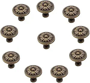 Vintage Flower Shape Cabinet Drawer Knobs,Pull Handle Metal Flower Shape Cabinet Drawer Door Knob Bronze Tone 10 Pcs