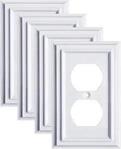 Pure White Decorative Outlet Covers Wall Plates, Bamboo Fiber Light Switch Covers, Natural Material Electric Receptacle Switch Plate Outlet Cover of various styles (1 Gang Duplex 4 Pack)