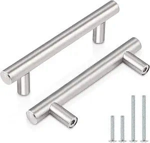 Probrico (30 Pack 3 Inch Hole Centers Kitchen Cabinet Handles Euro T Bar Cabinet Pulls Stainless Steel Kitchen Drawer Handles Brushed Nickel Furniture Dresser Cabinet Hardware, 5 Inch Total Length