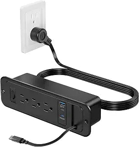 Recessed Power Strip,Retractable USB C Cable,65W USB C,Black,6FT
