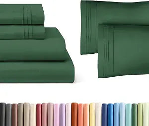 Emerald Green 4-Piece Sheet Set & Pillowcase Bedding Bundle (Queen Size) - Complete Queen Sheet Set & 2 Pillowcases w/ Deep Pockets up to 16 inches - Hotel Luxury Quality - Soft, Breathable & Cooling