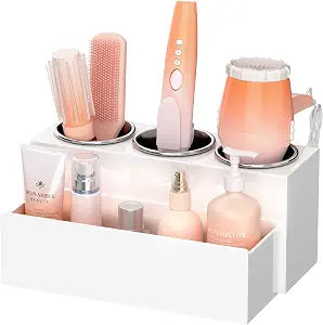 NIUBEE Acrylic Hair Tool Organizer,Hair Blow Dryer Holder with 3 Cups,White