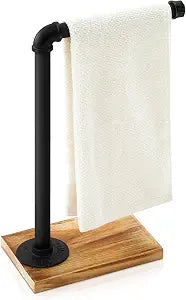 Juexica Hand Towel Holder Stand 15 Inch Farmhouse Towel Holder Towel Racks Hand Towel Stand with Heavy Base for Bathroom Kitchen Countertop Desktop Standing, Black (L Style)