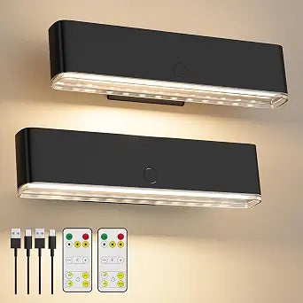 MOITA Battery Operated Wall Sconce Set of 2 Wireless Wall Lamp with Remote Control & Touch Control Rechargeable LED Wall Lights 3 Color Temperatures 360 Rotatable for Bedroom Living Room Black