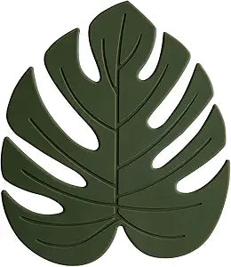 Monstera Drink Coasters 2 Pack, Silicone Coaster for Drinks, Green Soft Rubber Coaster, Protect Furniture from Water Marks or Damage, Non Slip Coasters (Small, Monstera)