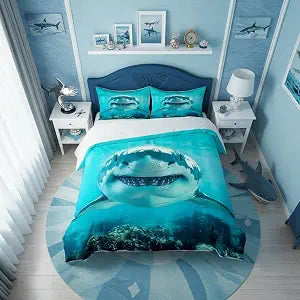 Shark Pattern Bedding Set Twin Size for Kids Boys Bedroom,Sea Animals Bed Duvet Cover Set,Shark Fish Print Comforter Cover Hawaiian Beach Decor 2 Pieces 1 Duvet Cover with 1 Pillowcase���No Comforter���