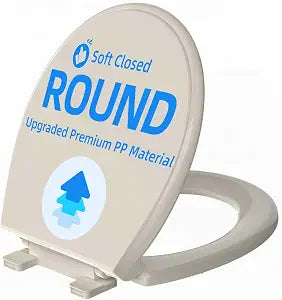 Round Toilet Seat Almond 16.5", Soft Close Toilet Seat, Quiet No Slam, Easy Install & Easy Clean, Durable PP Toilet Lid for Bottom Fixing Toilets, Almond