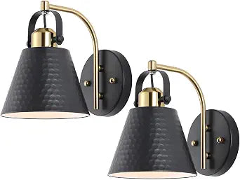 PAZALA Bathroom Sconces Set of 2, Black and Gold Wall Sconces Set of Two, Bathroom Vanity Light with Rotatable Metal Shade, Modern Farmhouse Wall Light Fixtures for Bath Mirror Bedroom Stair Hallway