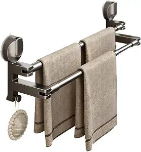 Towel Rail, 52-90cm Telescopic Bathroom Towel Rack with Vacuum Suction Cup Dual-Rod Wall Mounted Towels Holder for Shower Bathroom Kitchen