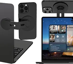 Magnetic Phone Holder for Laptop, 360 Adjustable MacBook Monitor Side Mount for iPhone 18 Pro Max/17/16/15/14/13/12 MagSafe for Tesla, Portable Foldable Cell Phone Holder Accessory, Black