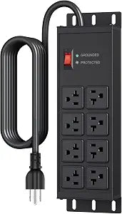 JUNNUJ Heavy Duty Surge Protector, 12 Gauge Extension Cord, Black, 6 FT