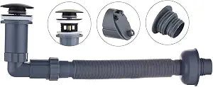 P Trap Bathroom Sink Stopper Right-Angle Bottle Trap Complete Set Adjustable 1-1/4 Sink Drain Kit Tube, Threaded Tube Design for Bending Angles, Overflow Adjustable, Black