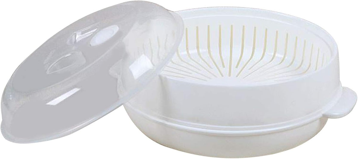 1-Tier Microwave Steamer Heating Steamer for Home Kitchen White (Round)