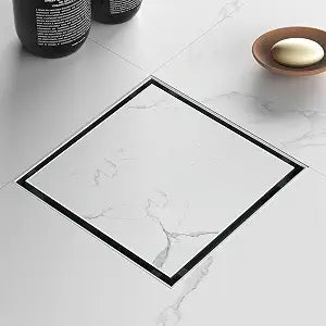 Sharpeye 6 Inch Square Shower Drain with Tile Insert Grate, Brushed