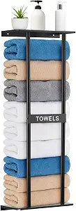 Vertical Towel Rack Wall Mounted - Metal Rolled Towel Holder, 31 Inch Black Space Saving Bathroom Storage Shelf for Shower, Toilet & RV (Black)