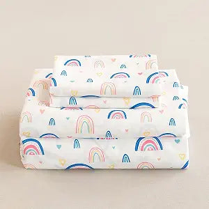 Twin Sheet Set Kids Deep Pocket Twin Sheets Soft Cute Bed Sheets 3 Pieces Twin Bed Sheets Kids Boys Girls Rainbow Pattern Printed Set with 1 Flat Sheet, 1 Fitted Sheet, 1 Pillowcase