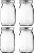 Glass Mason Jars, 16oz Regular Mouth Canning Jar with Airtight Lids, 4 Pack