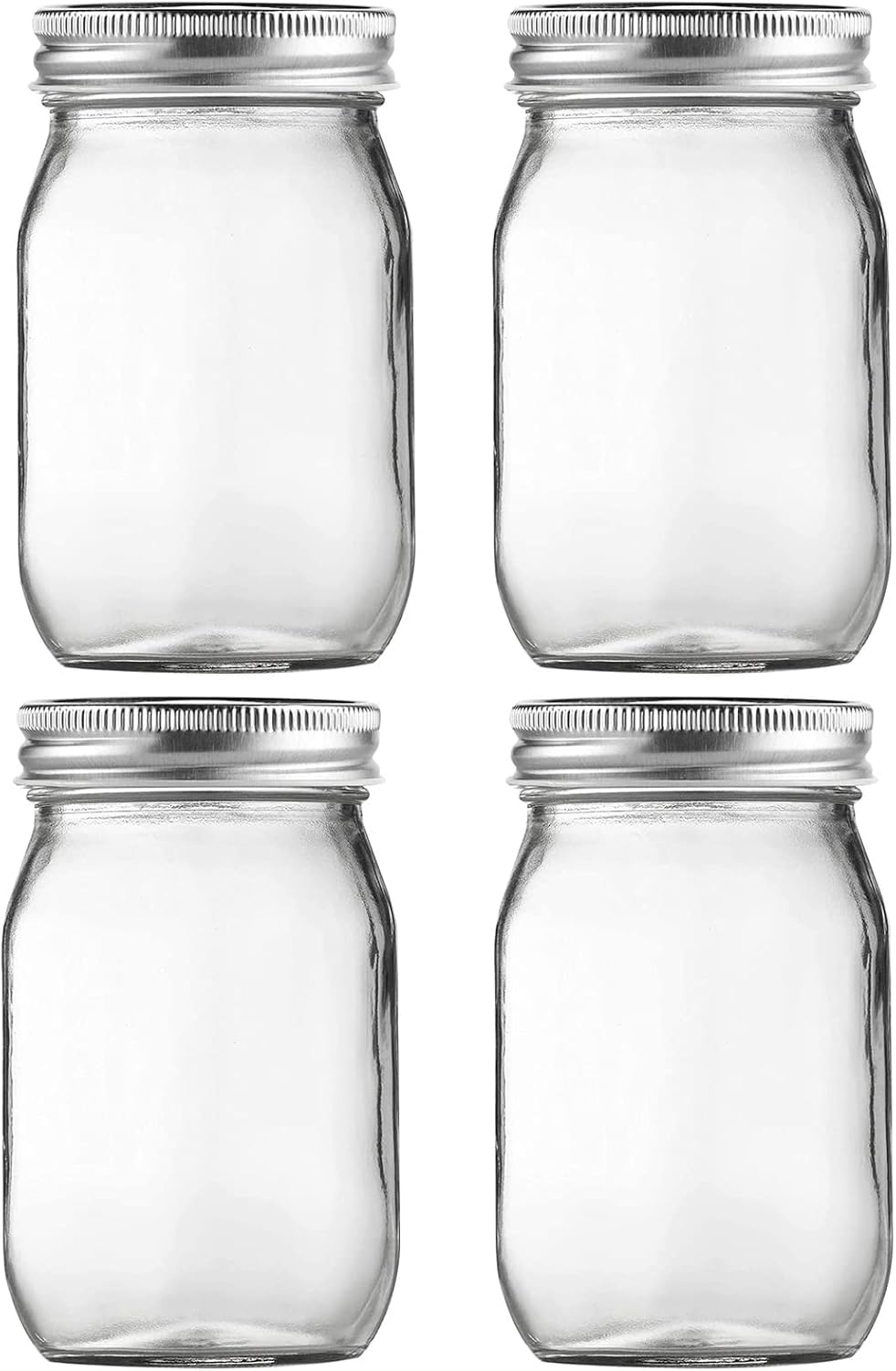 Glass Mason Jars, 16oz Regular Mouth Canning Jar with Airtight Lids, 4 Pack