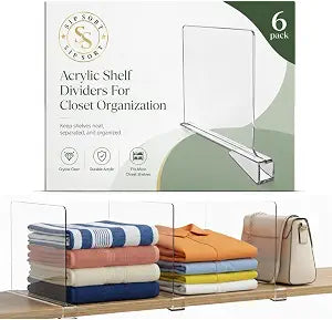 6 Pack Acrylic Shelf Dividers Closet Organizers, Closet Shelf Dividers