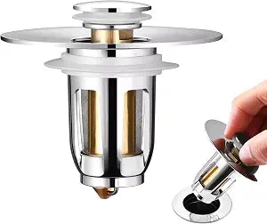 Pop Up Sink Drain Strainer, Sink Stopper Drain Bathroom Hair Catcher Filter Basket, 1 pcs(Silver)