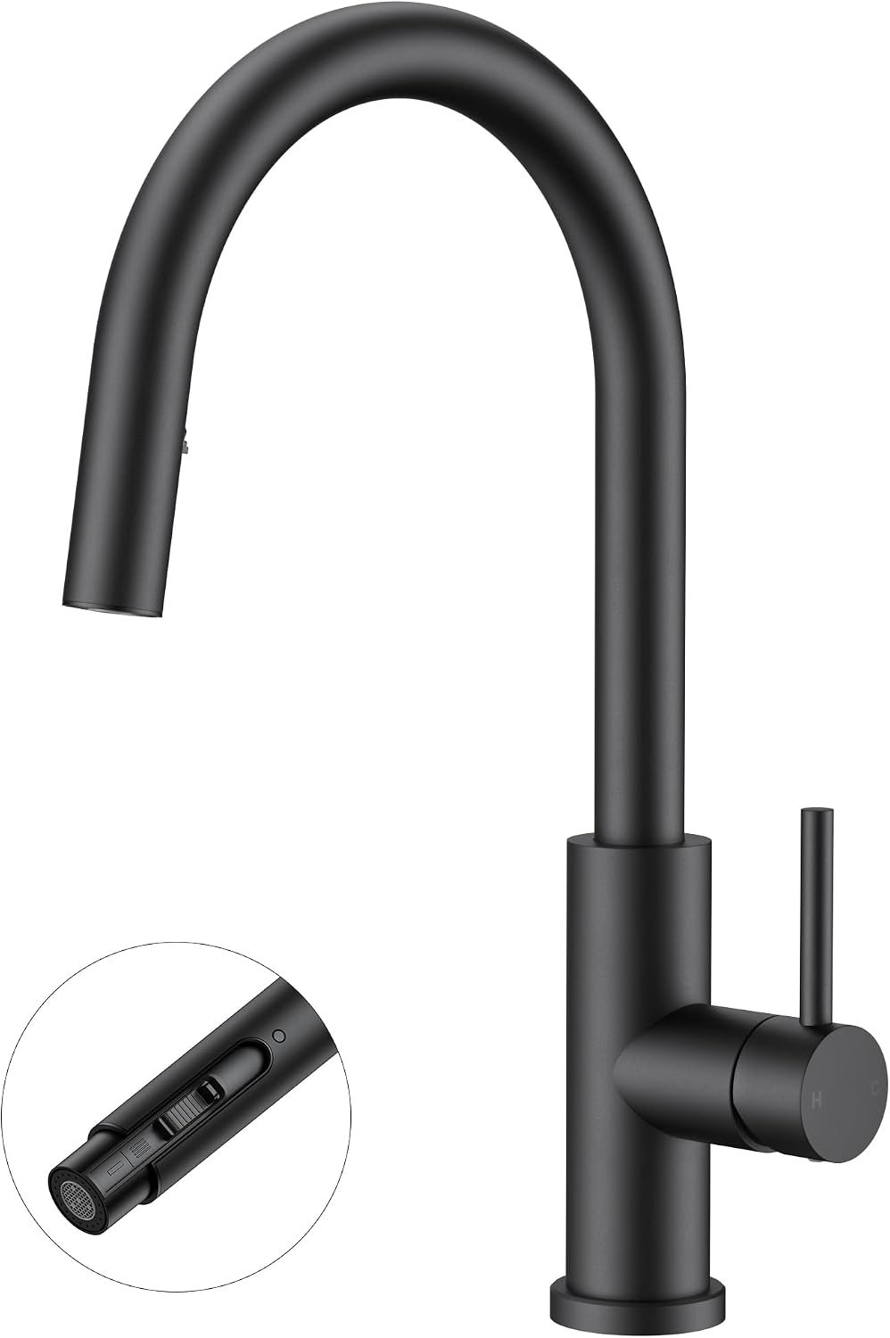 FORIOUS Kitchen Faucet with Hidden Pull Down Sprayer, Black Single Handle