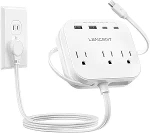 LENCENT 2 Prong Power Strip, 3 to 2 Prong Adapter with Flat Plug Cord