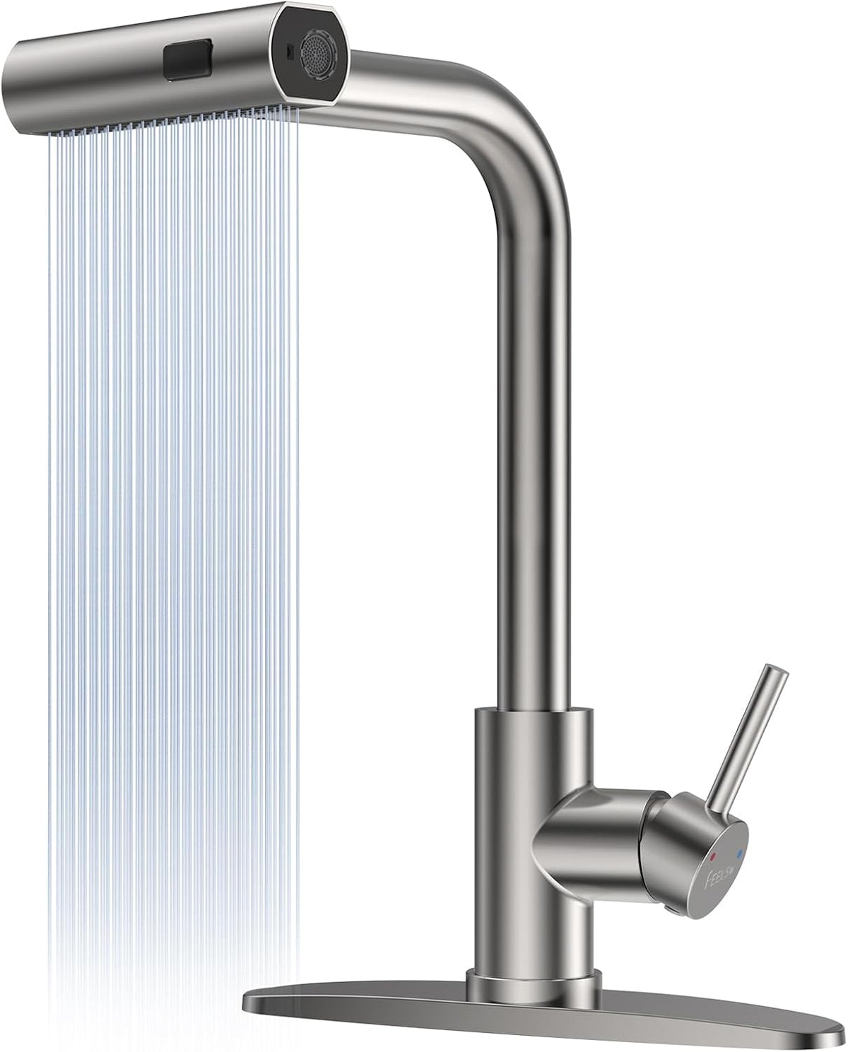 FEELSO 4-Mode Kitchen Sink Faucet, Pull Down Sprayer, Brushed Nickel